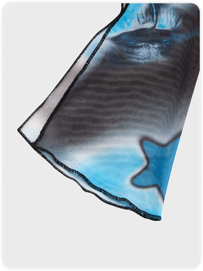 Street Blue Mesh Abstract Party Top Women Top