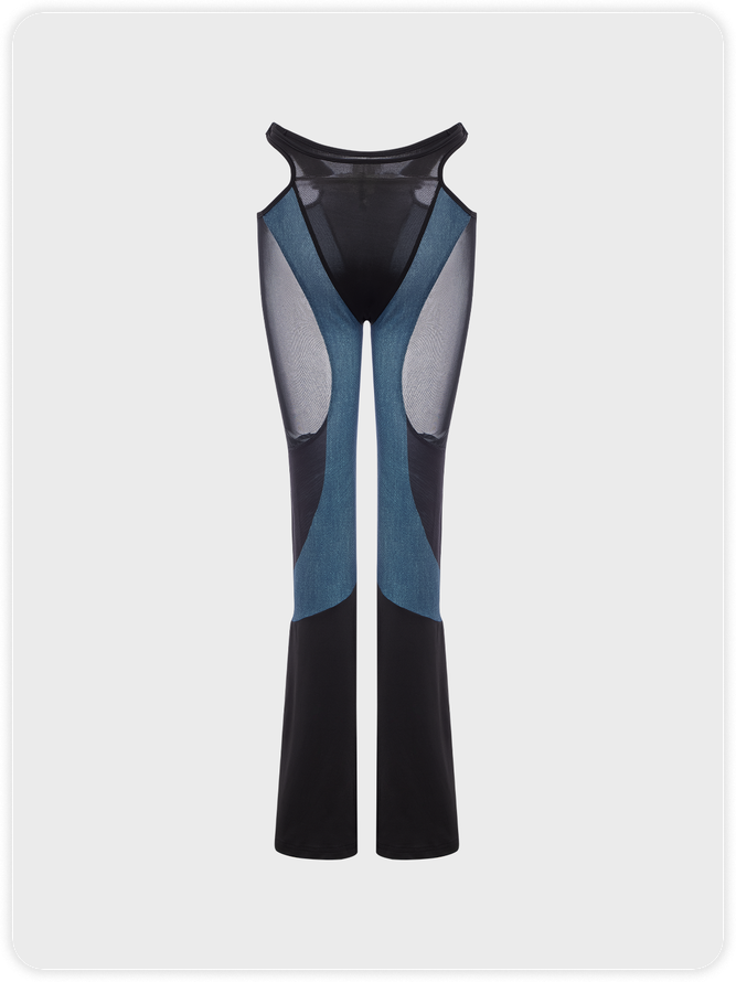 Edgy Blue Cut Out Mesh Patchwork Cyberpunk Bottom Pants