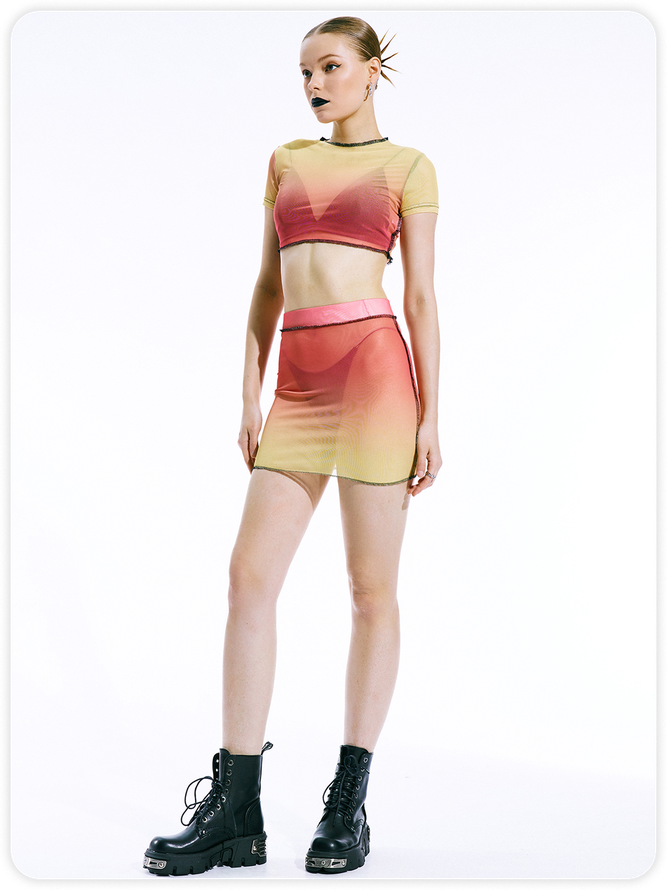 【Final Sale】Edgy Multicolor Ombre Mesh Two-Piece Set