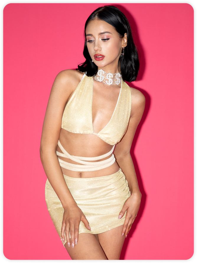 Y2K Apricot Lace Up Party Two-Piece Set