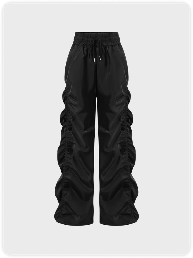 Street Black Wrinkled Bottom Pants