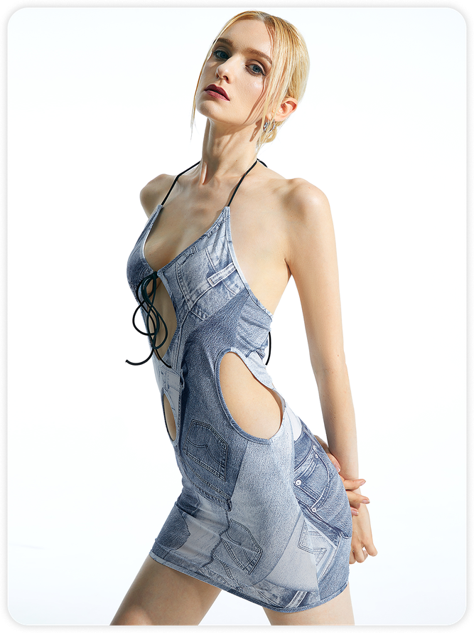 【Final Sale】Blue Dress Mini Dress