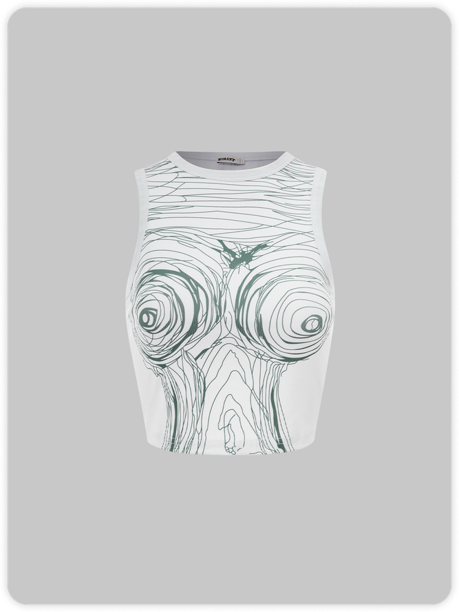 Edgy White Body Print Top Tank Top & Cami