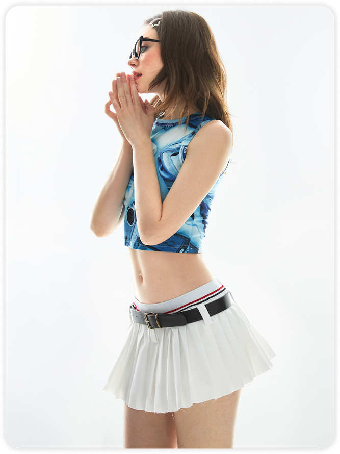 【Final Sale】Y2K Blue Cropped Abstract Back To School Top Tank Top & Cami