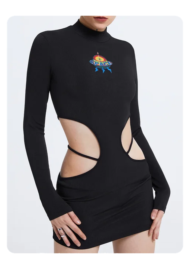 Street Black Cut Out Dress Mini Dress