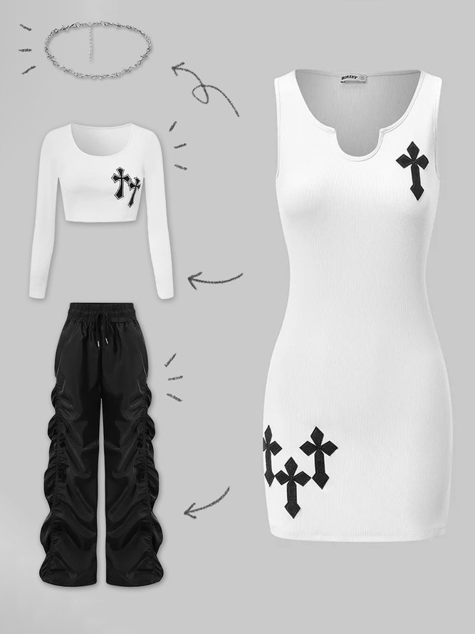 Y2K White Cross Pattern Dress Mini Dress