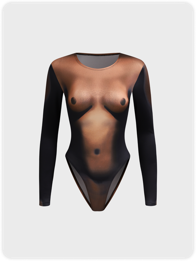 Edgy Brown Body print Top Bodysuit