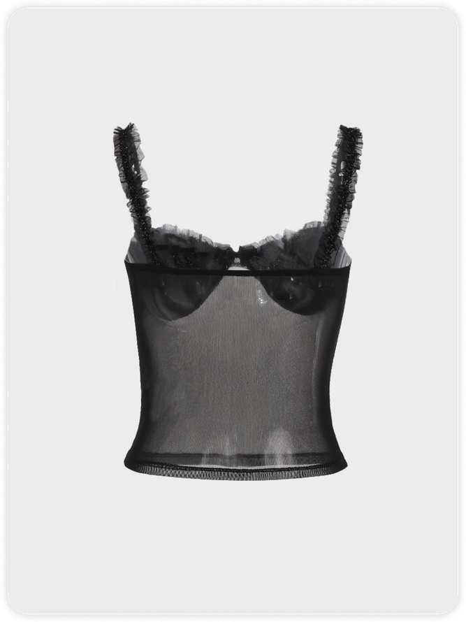 Y2K Black Lace hem Mesh Patchwork Top Tank Top & Cami