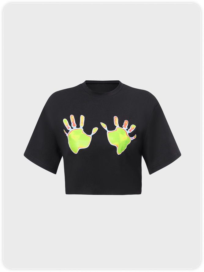 Edgy Black Graphic Hand painted Top T-Shirt