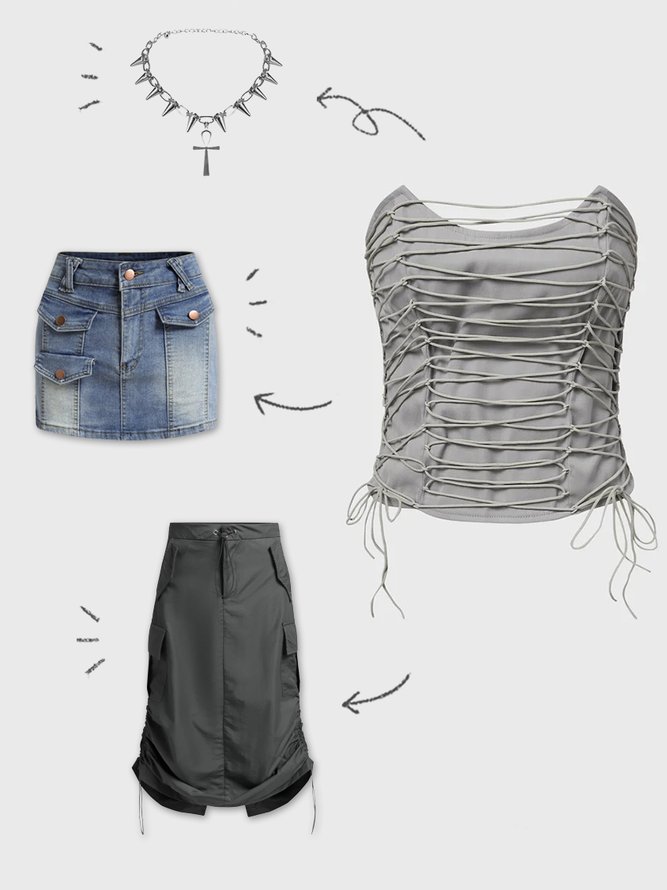 Y2K Gray Lace up Corset Top Women Top