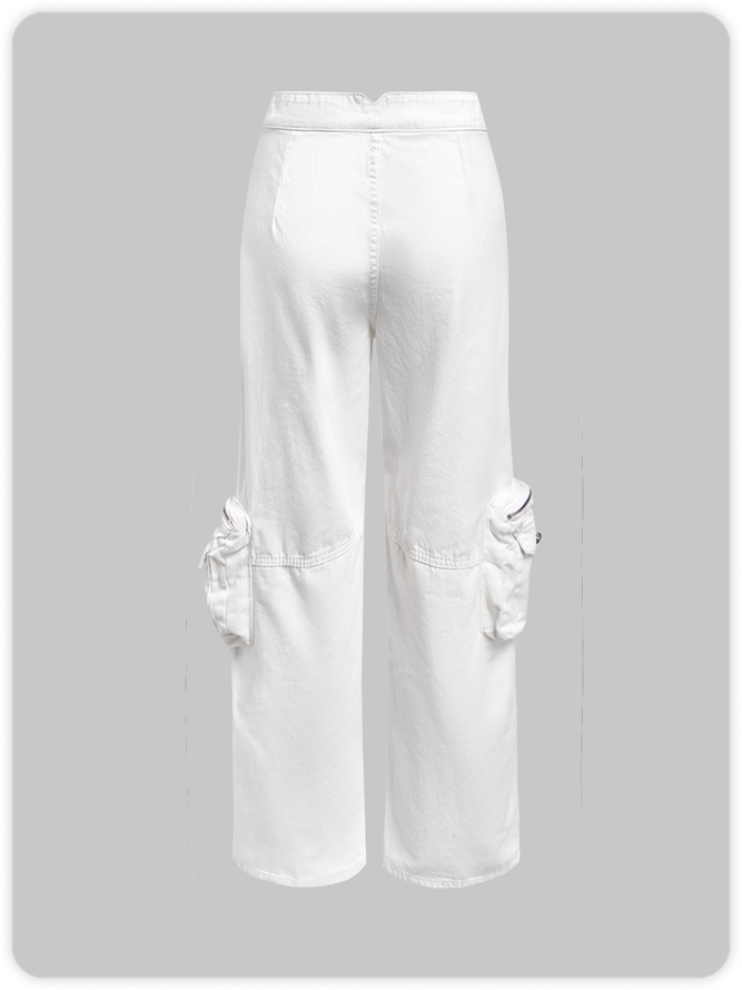 【Final Sale】Street White Cargo Pockets Bottom Pants
