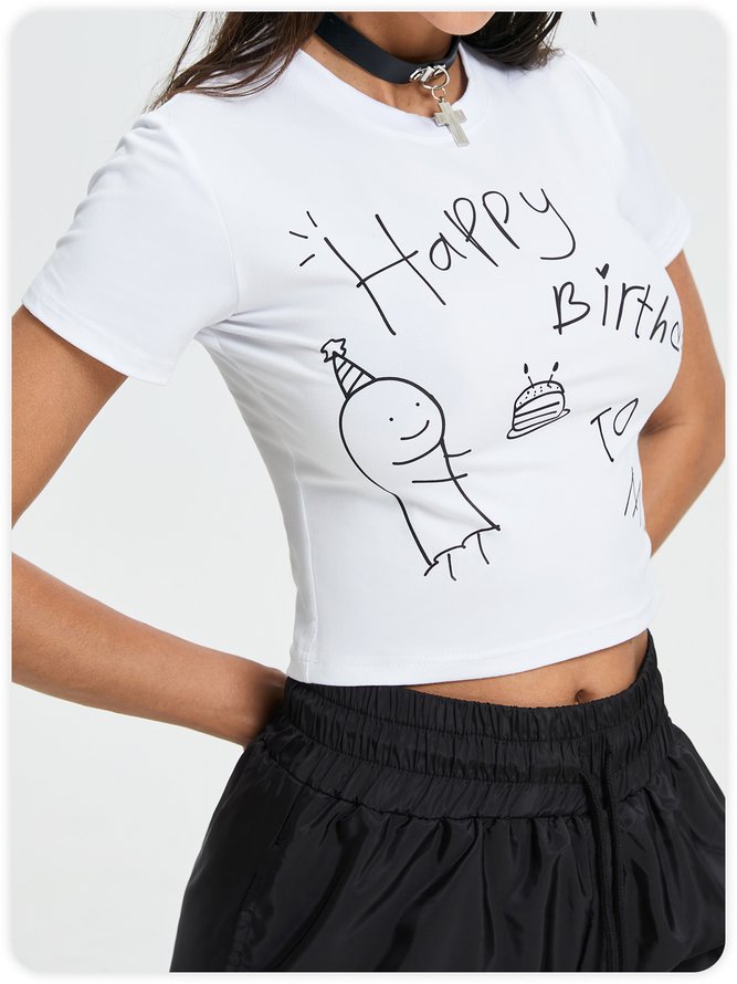 Y2k White Basic Top T-Shirt
