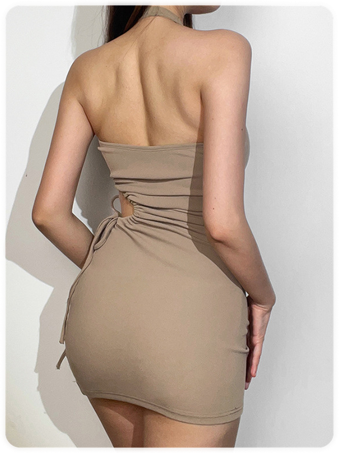 【Final Sale】Street Black Drawstring Cut out Dress Mini Dress