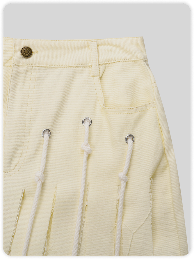【Final Sale】Street Apricot Side slit Raw edge Bottom Skirt