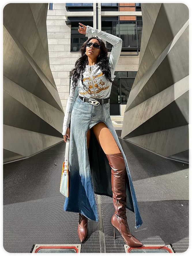 Street Blue Slit Denim Bottom Skirt