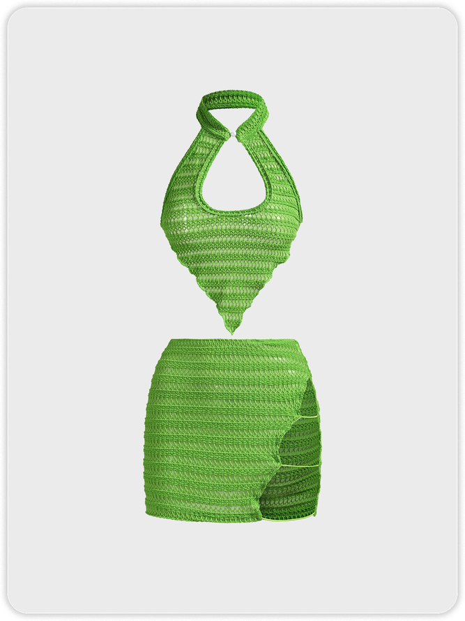 Jacquard Cut Out Plain Top With Skirt Two-Piece Set