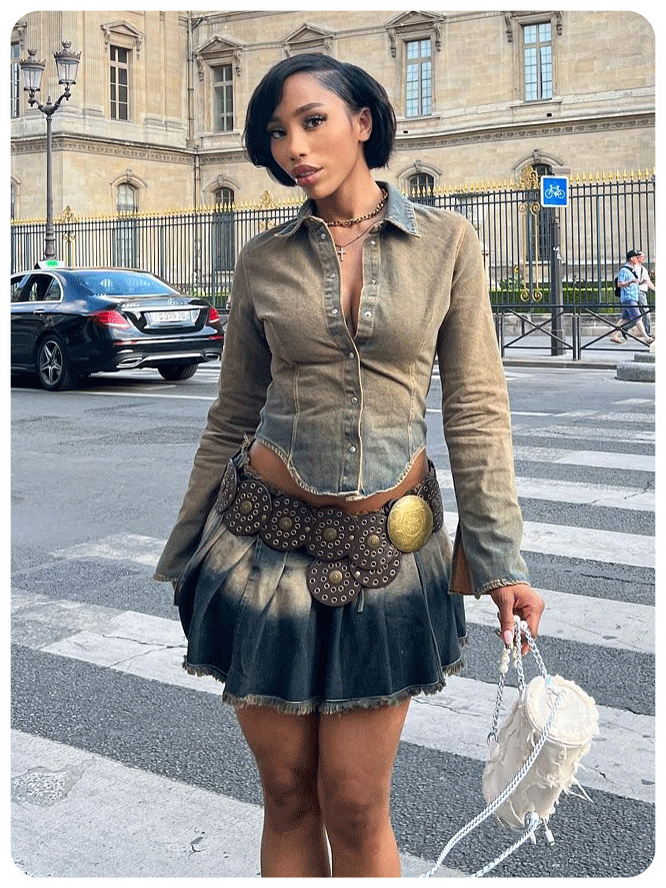 Y2K Blue Asymmetrical Design Bottom Skirt