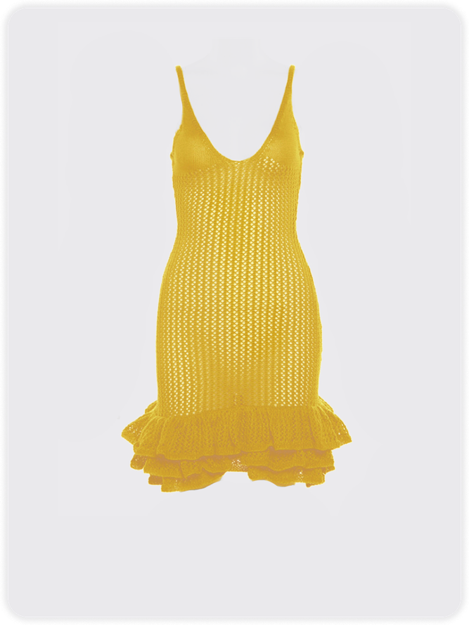 Hollow Out Ruffles Spaghetti Plain Short Dress