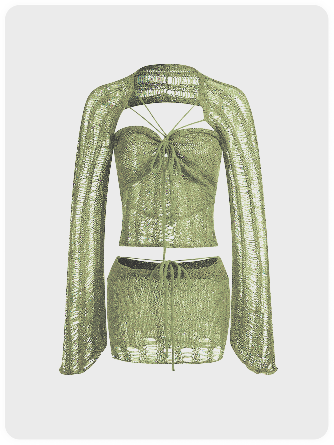 Solid Distressed Knitted Matching Set