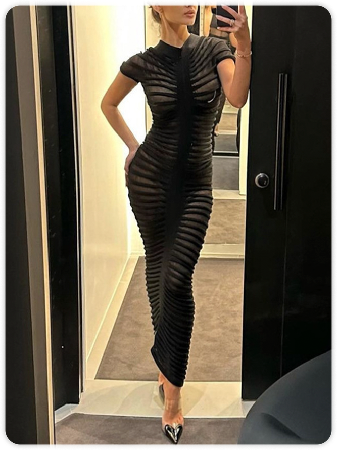 Half Turtleneck Plain Short Sleeve Maxi Dress