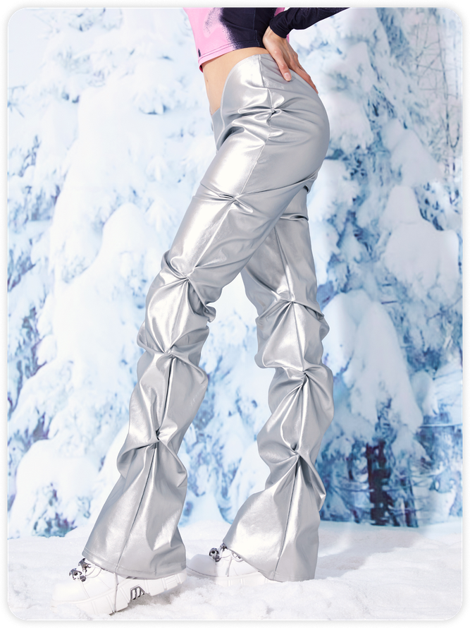 Wrinkled Plain Straight Pants