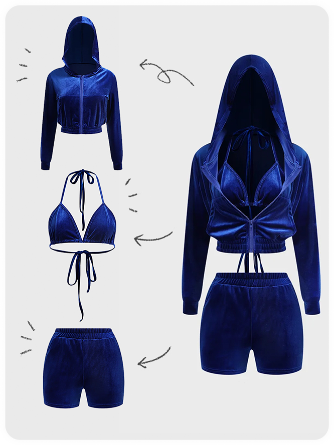 Velvet Plain Three Pieces Outfit Set