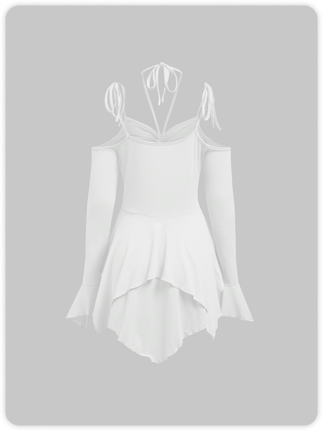 Irregular Hem Strapless Plain Long Sleeve Short Dress