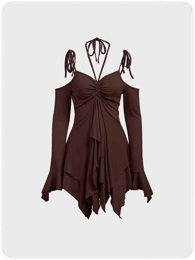 Irregular Hem Strapless Plain Long Sleeve Short Dress