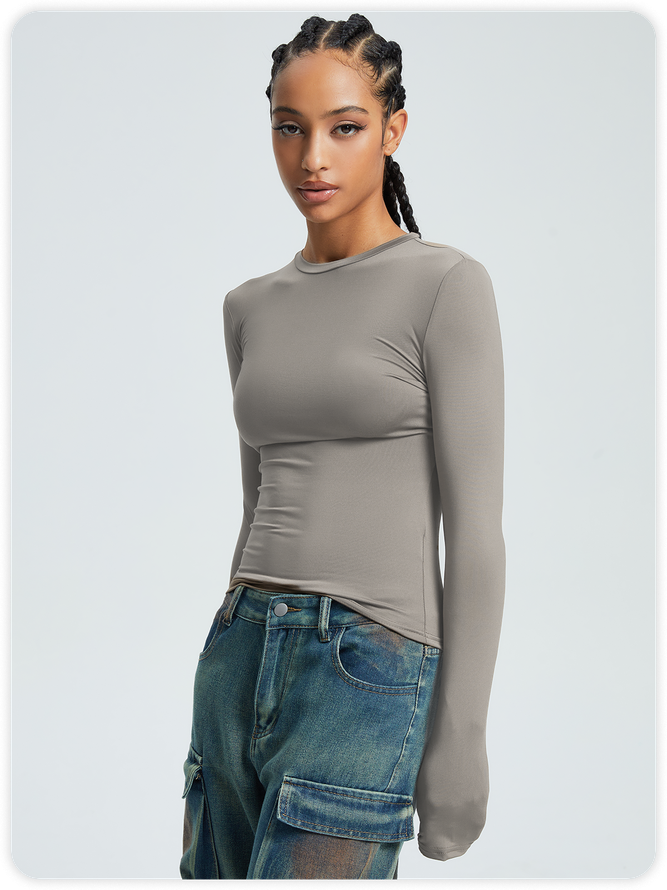 Basic Crew Neck Plain Long Sleeve T-Shirt