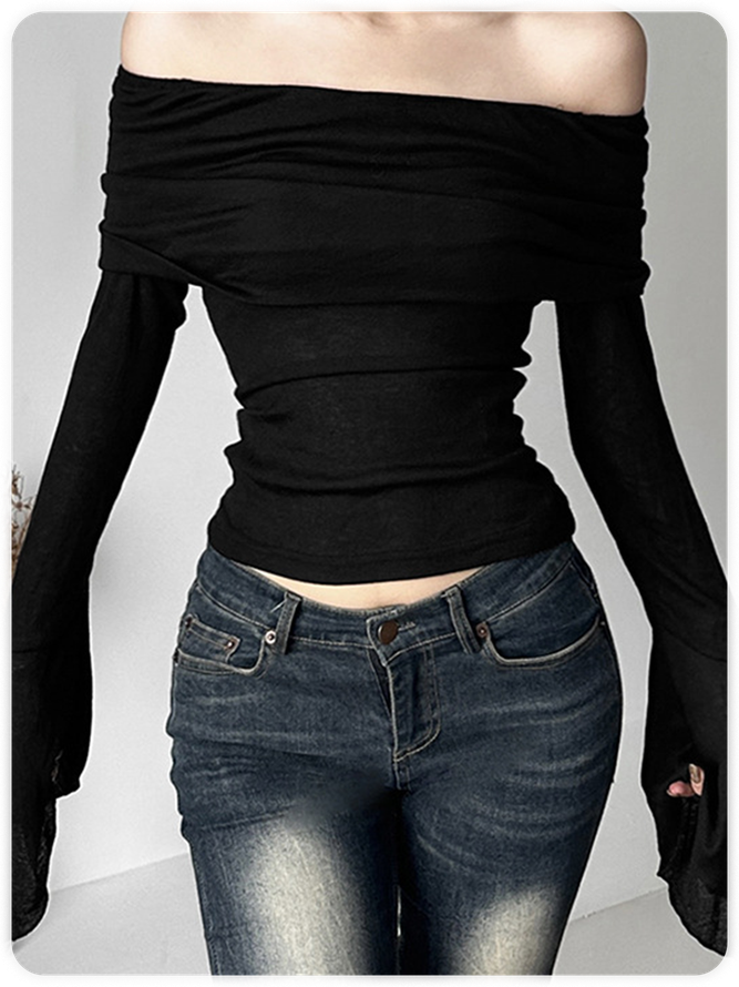 Boat Neck Plain Long Sleeve T-Shirt