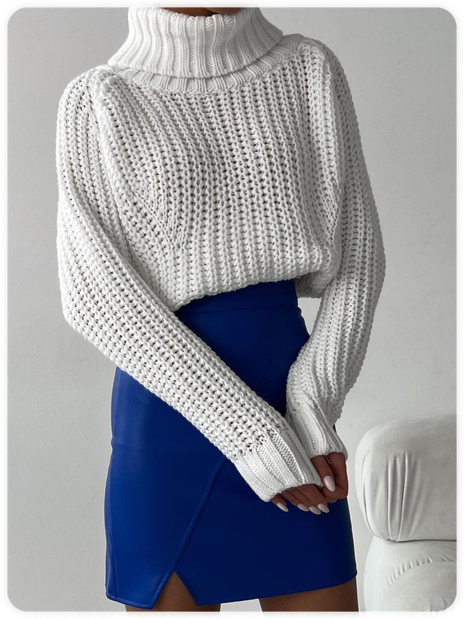 Knitted Turtleneck Plain Long Sleeve Sweater