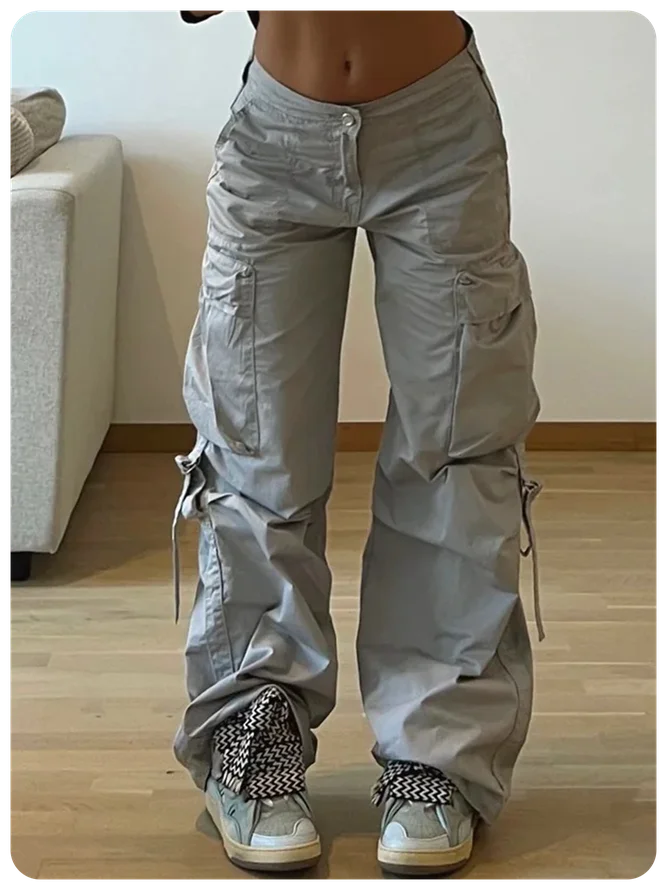 High Waist Plain Pocket Cargo Pants
