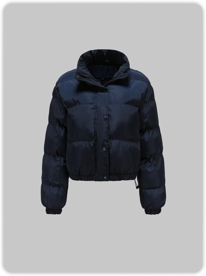 Stand Collar Plain Long Sleeve Padded Coat
