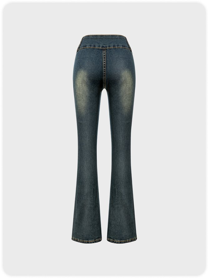 Slim-fit Flared Trousers With Stitching  Denim Pants