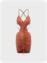 Street Brown Lace up Cut out Drawstring Party Dress Mini Dress