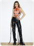 Edgy Gray Letter Lace Up Zip Cyberpunk Bodysuit