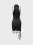 【Final Sale】Street Black Color Block Asymmetrical Design Dress Midi Dress