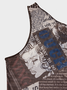 【Final Sale】Street Brown One shoulder Ymmetrical design Vintage letter Top Women Top