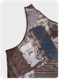 Street Brown One shoulder Ymmetrical design Vintage letter Top Women Top