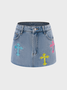 【Final Sale】Street Blue Cross embroidery Denim Raw edge Bottom Skirt