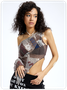 Street Brown One shoulder Ymmetrical design Vintage letter Top Women Top