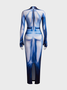 【Final Sale】Edgy Purplish blue Body print Dress Midi Dress