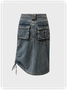 Street Blue Rawstring Ockets Denim Bottom Skirt