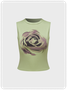 Y2k Green Floral Top Tank Top & Cami