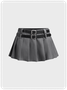 Y2K Black Pleated Double belt Bottom Skirt