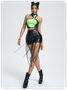 Edgy Green Asymmetrical design Color block Top Women Top