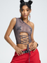 【Final Sale】Edgy Gray Mesh Lace up Top Women Top