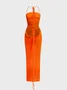 Y2k Orange Backless Dress Midi Dress