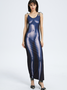 Edgy Blue Body print Asymmetrical design Dress Midi Dress