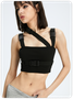Street Black Asymmetrical Design Cyberpunk Top Tank Top & Cami